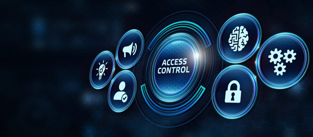 Business, Technology, Internet and network concept. Business man working on the tablet of the future, select on the virtual display: Access control