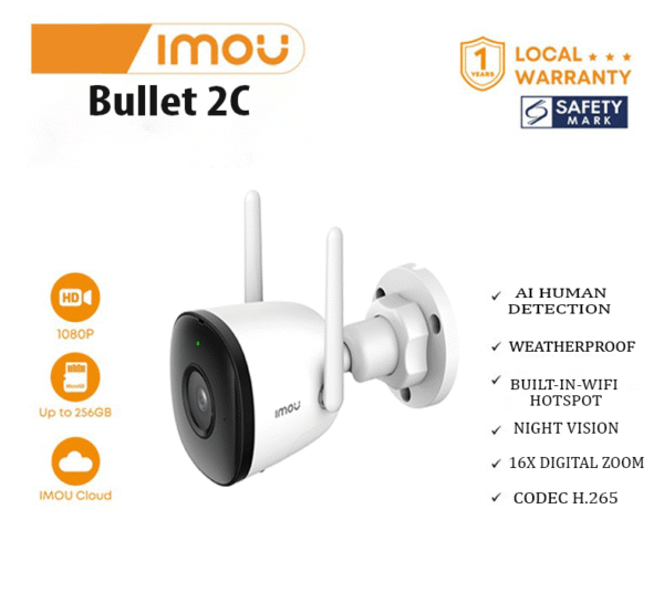 IMOU Bullet 2C – 2MP Outdoor WiFi Security Camera with AI Detection & Weatherproof Design